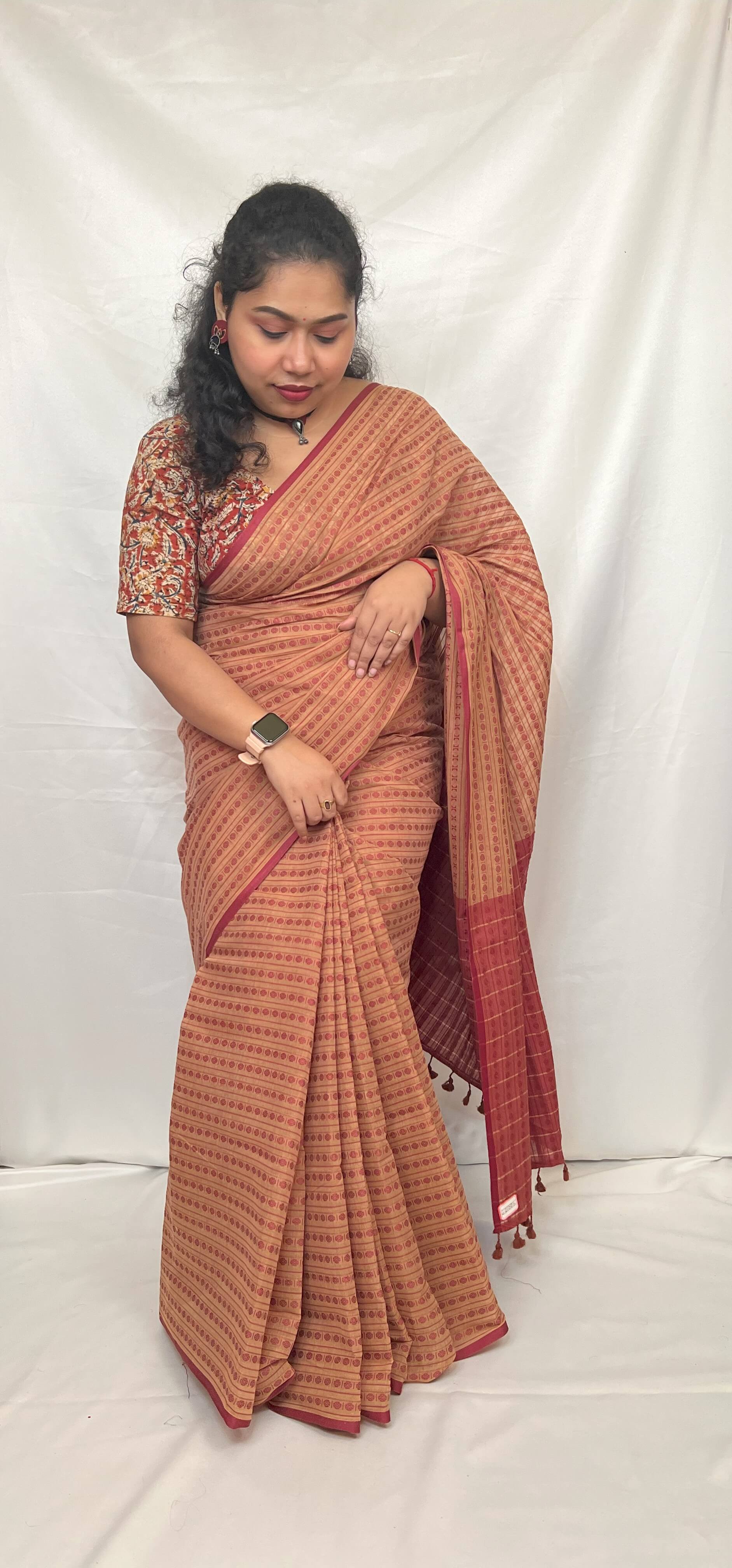 Pure cotton handloom saree with matching blouse piece