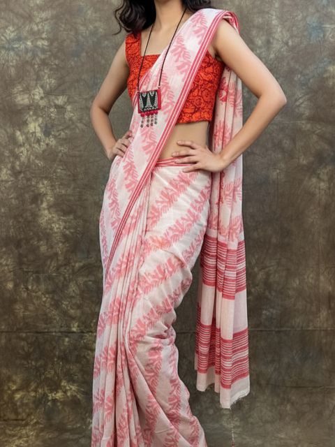 Styling tips for red white Bengali saree with jewelry and blouse for festive look.