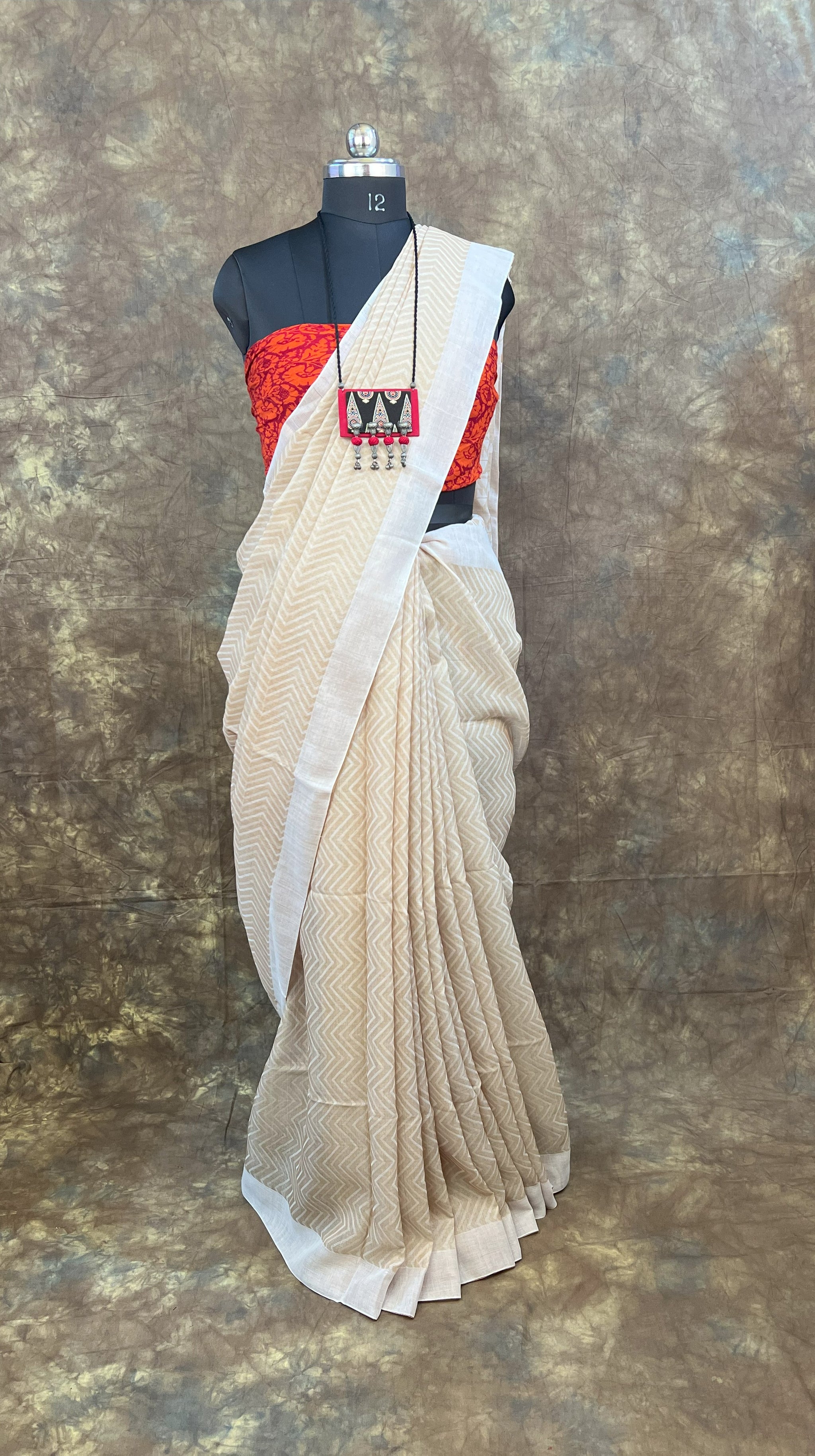 Authentic tussar silk saree in white with zari border, free worldwide shipping to USA