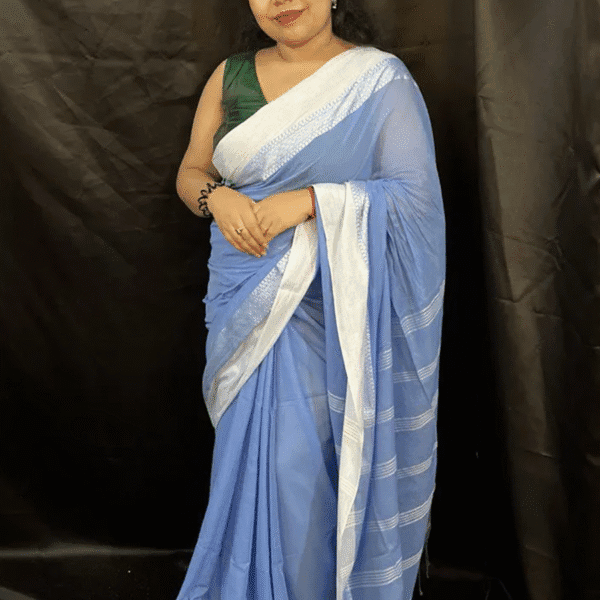 Handloom Saree – Elegant Blue Handwoven Cotton Saree for Office & Occasions
