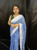Handloom Saree – Elegant Blue Handwoven Cotton Saree for Office & Occasions - Image 2