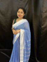 Handloom Saree – Elegant Blue Handwoven Cotton Saree for Office & Occasions - Image 3