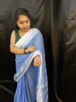 Handloom Saree – Elegant Blue Handwoven Cotton Saree for Office & Occasions - Image 4