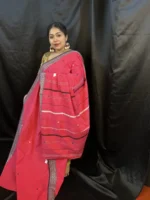 Red Cotton Handloom Saree – Traditional Durga Puja Saree for Women