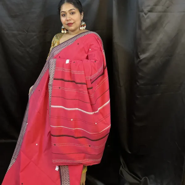 Red Cotton Handloom Saree – Traditional Durga Puja Saree for Women