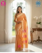 Yellow Red Patteda Anchu Saree – 100% Handwoven South Cotton Elegance - Image 2