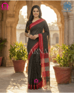 Detailed checks pattern weaving pure handloom black cotton saree traditional technique close-up