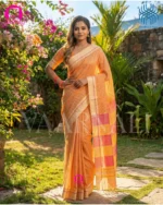 Yellow Red Patteda Anchu Saree – 100% Handwoven South Cotton Elegance - Image 5