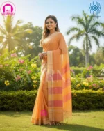 Yellow Red Patteda Anchu Saree – 100% Handwoven South Cotton Elegance - Image 3