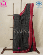 Unstitched blouse piece fabric black cotton saree complementary red accents handloom quality VAARNALI