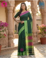 Detailed checks saree border design green patteda anchu handloom weave close-up