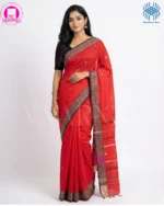 Red Dhonekhali Cotton Saree – Authentic Bengali 100% Handloom Tradition - Image 9