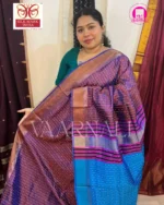 Traditional pallu design of purple bindu buti Bishnupuri silk saree with decorative weaving