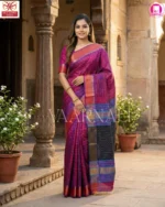 Detailed bindu buti weaving pattern on pure Bishnupuri silk saree fabric texture